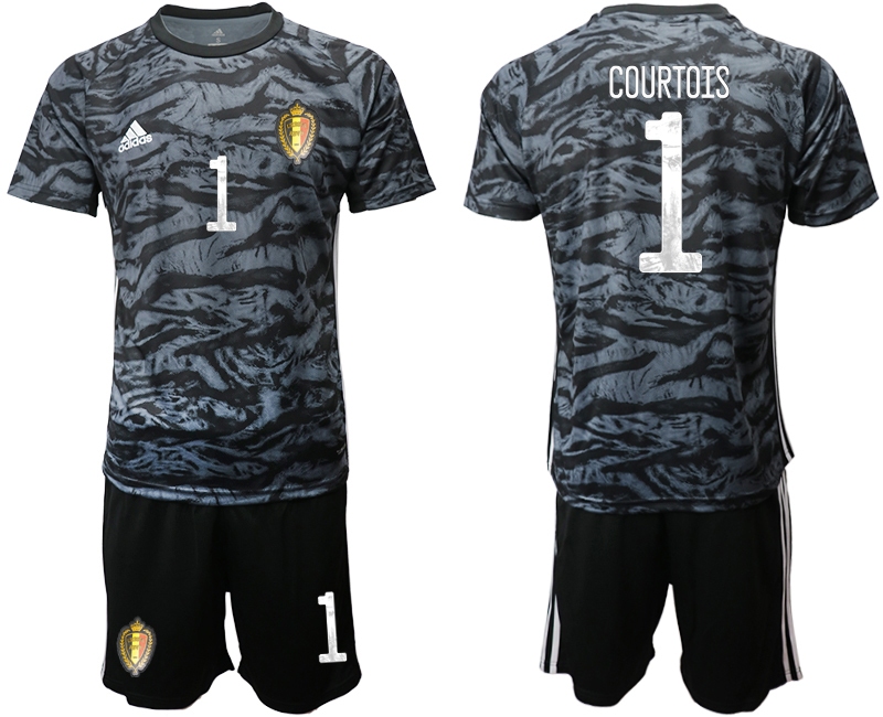 Men 2021 European Cup Belgium black goalkeeper #1 Soccer Jersey1->belgium jersey->Soccer Country Jersey